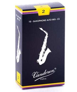 Vandoren Cañas Tradicionales Para Saxofón Alto Mi Bemol 2, SR212(10), Caja Con 10 Pzas