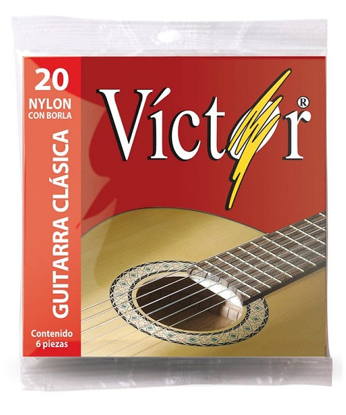 Víctor Encordadura para Guitarra Clásica 20 Nylon Negro con Borla